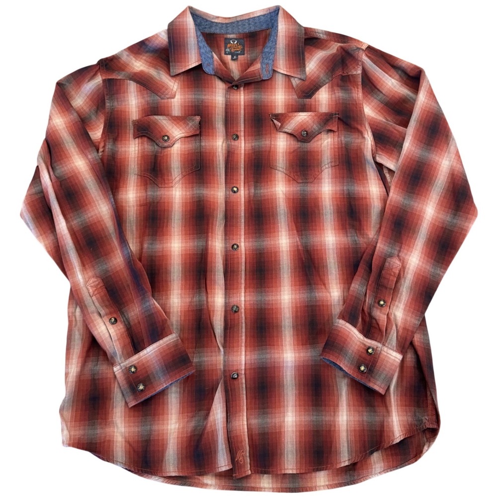 Moonshine Spirit Brad Paisley Mens Red Plaid Western Pearl Snap Shirt Large